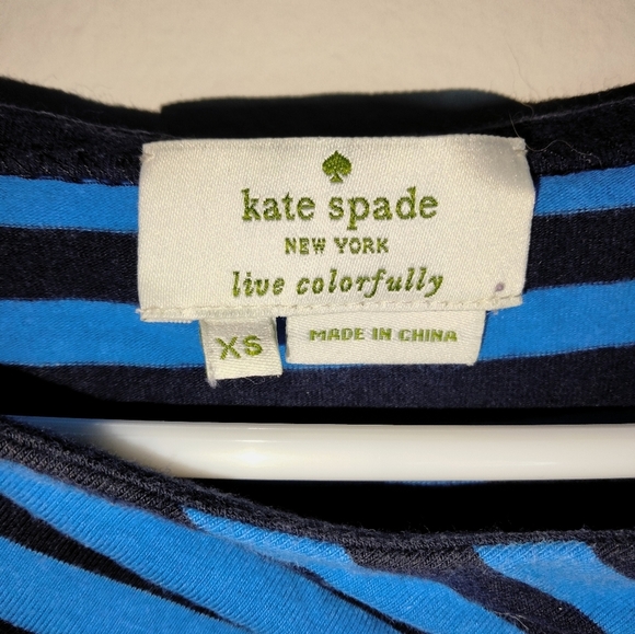 Kate Spade (Size XS) Navy Blue & Blue "Live Colorfully" Striped Half Sleeve Top - Picture 4 of 5